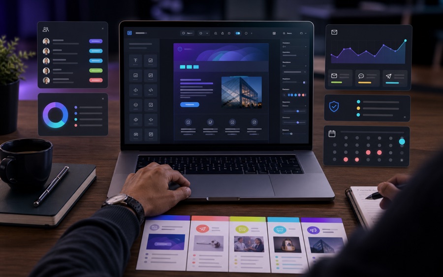Email campaign builder workspace with segmentation and campaign planning screens